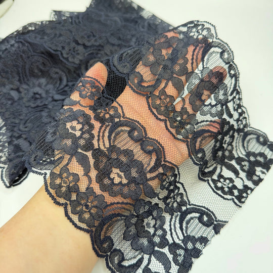 7" (178mm) Double Width Mesh Lace Trim - Dark Navy - 2M Bundle - True Deadstock supplies Fabric by private - Sustainable Textile | FABCYCLE