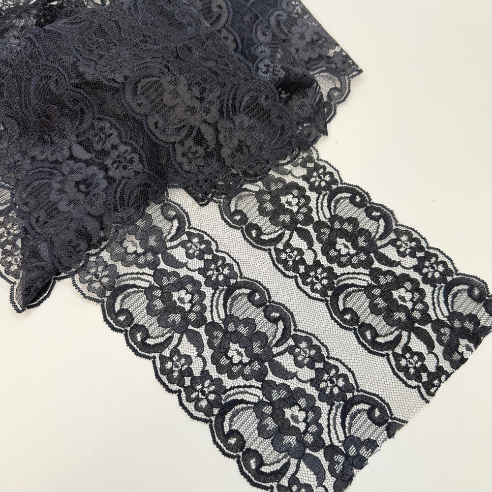 7" (178mm) Double Width Mesh Lace Trim - Dark Navy - 2M Bundle - True Deadstock supplies Fabric by private - Sustainable Textile | FABCYCLE