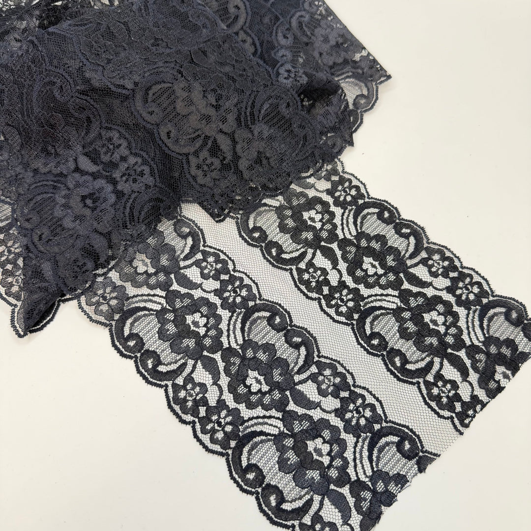 7" (178mm) Double Width Mesh Lace Trim - Dark Navy - 2M Bundle - True Deadstock supplies Fabric by private - Sustainable Textile | FABCYCLE