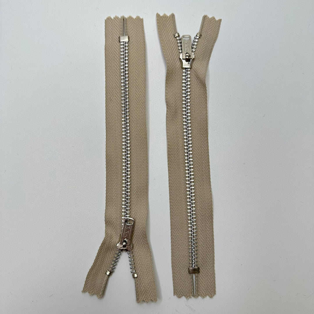 7" YKK Metal Zipper - Closed End - Dark Cream/Silver - True Deadstock supplies Fabric by private - Sustainable Textile | FABCYCLE