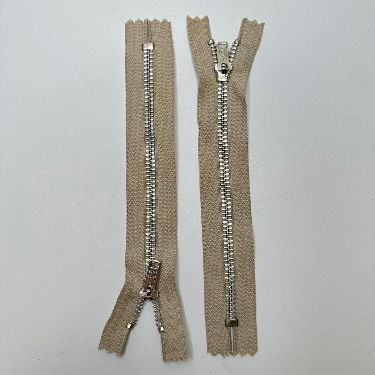 7" YKK Metal Zipper - Closed End - Dark Cream/Silver - True Deadstock supplies Fabric by private - Sustainable Textile | FABCYCLE