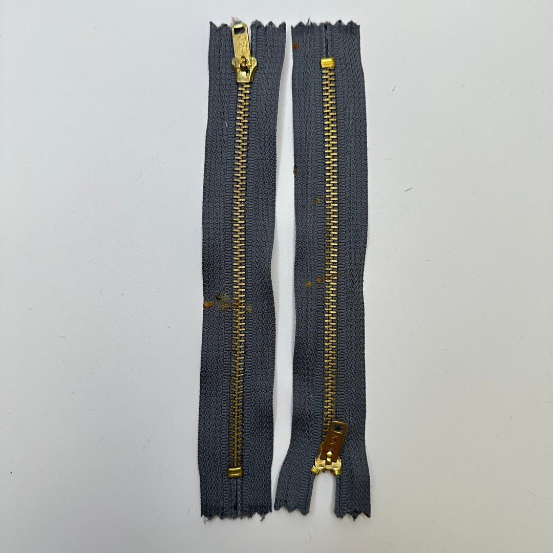 7" YKK Metal Zipper - Closed End - Grey/Gold - True Deadstock supplies Fabric by private - Sustainable Textile | FABCYCLE