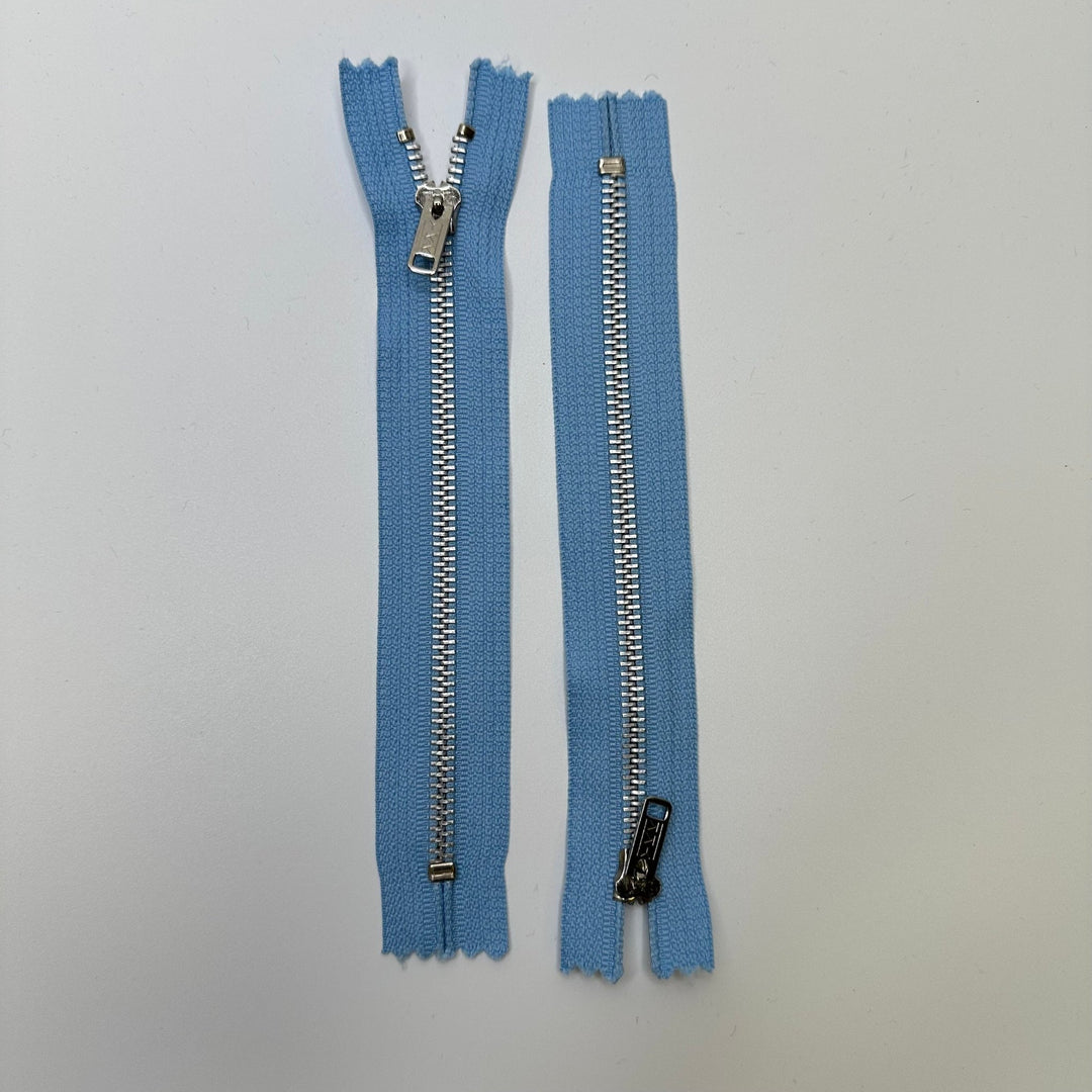 7" YKK Metal Zipper - Closed End - Light Blue/Silver - True Deadstock supplies Fabric by private - Sustainable Textile | FABCYCLE
