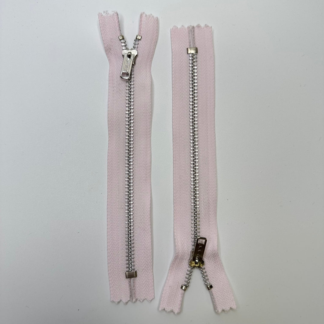 7" YKK Metal Zipper - Closed End - Light Pink/Silver - True Deadstock supplies Fabric by private - Sustainable Textile | FABCYCLE