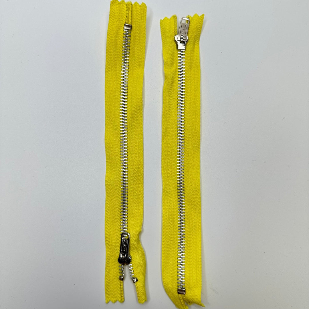 7" YKK Metal Zipper - Closed End - Yellow/Silver - True Deadstock supplies Fabric by private - Sustainable Textile | FABCYCLE