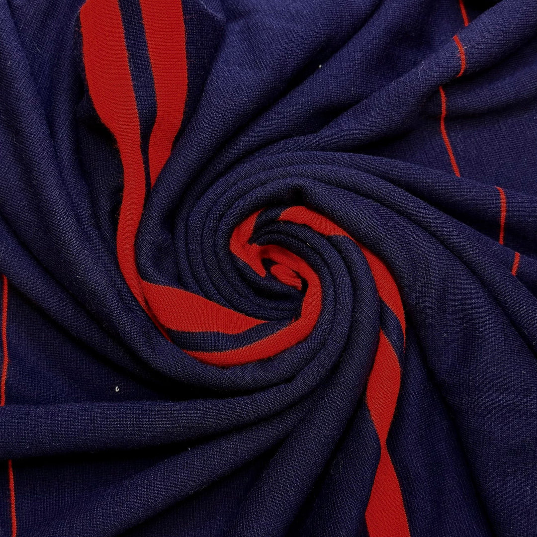 79 Nations In The Global Ocean Treaty - Tubular Rib Knit Polyester Blend Knit - Dark Navy/Red Stripes - 1.2M Bundle - True Deadstock fabric Fabric by private - Sustainable Textile | FABCYCLE