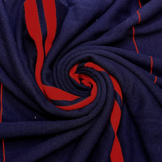 79 Nations In The Global Ocean Treaty - Tubular Rib Knit Polyester Blend Knit - Dark Navy/Red Stripes - 1.2M Bundle - True Deadstock fabric Fabric by private - Sustainable Textile | FABCYCLE