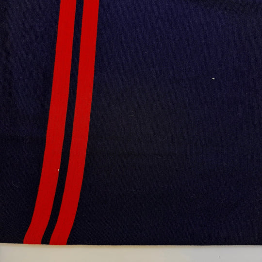 79 Nations In The Global Ocean Treaty - Tubular Rib Knit Polyester Blend Knit - Dark Navy/Red Stripes - 1.2M Bundle - True Deadstock fabric Fabric by private - Sustainable Textile | FABCYCLE