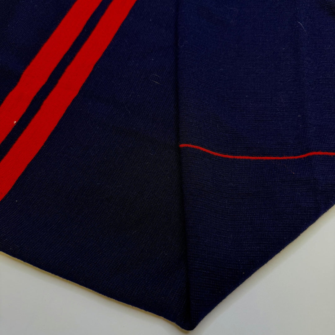 79 Nations In The Global Ocean Treaty - Tubular Rib Knit Polyester Blend Knit - Dark Navy/Red Stripes - 1.2M Bundle - True Deadstock fabric Fabric by private - Sustainable Textile | FABCYCLE