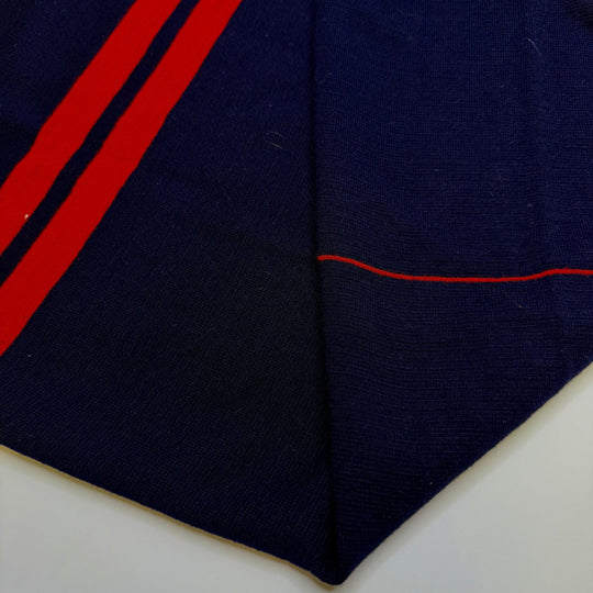 79 Nations In The Global Ocean Treaty - Tubular Rib Knit Polyester Blend Knit - Dark Navy/Red Stripes - 1.2M Bundle - True Deadstock fabric Fabric by private - Sustainable Textile | FABCYCLE