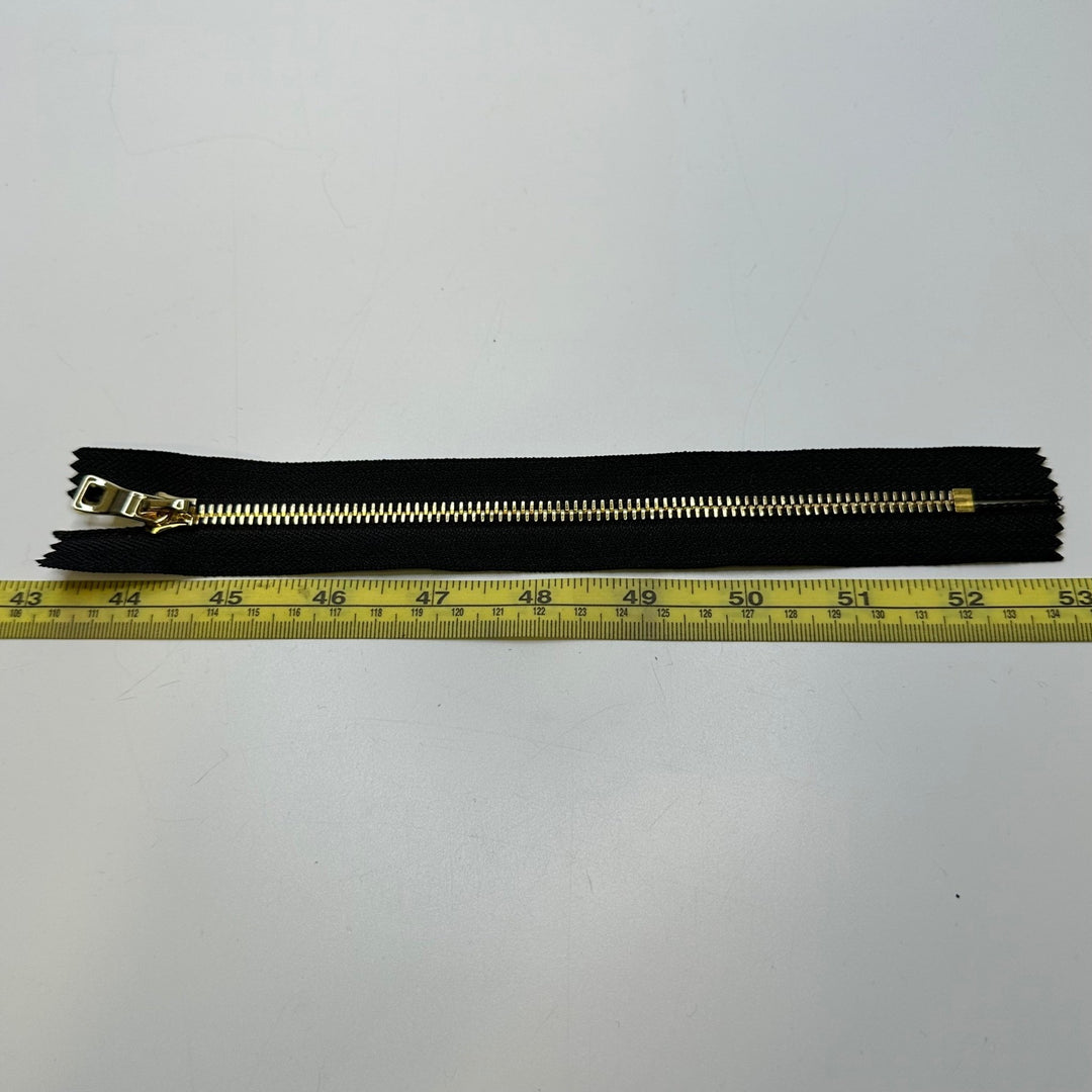 8" Metal Zipper - Closed End - Black/Gold - True Deadstock supplies Fabric by private - Sustainable Textile | FABCYCLE