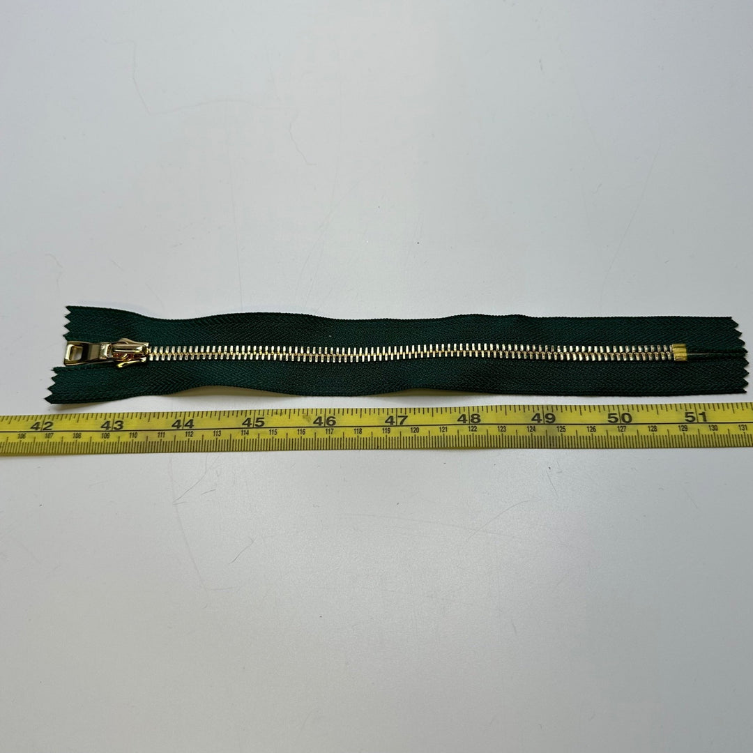 8" Metal Zipper - Closed End - Dark Green/Gold - True Deadstock supplies Fabric by private - Sustainable Textile | FABCYCLE