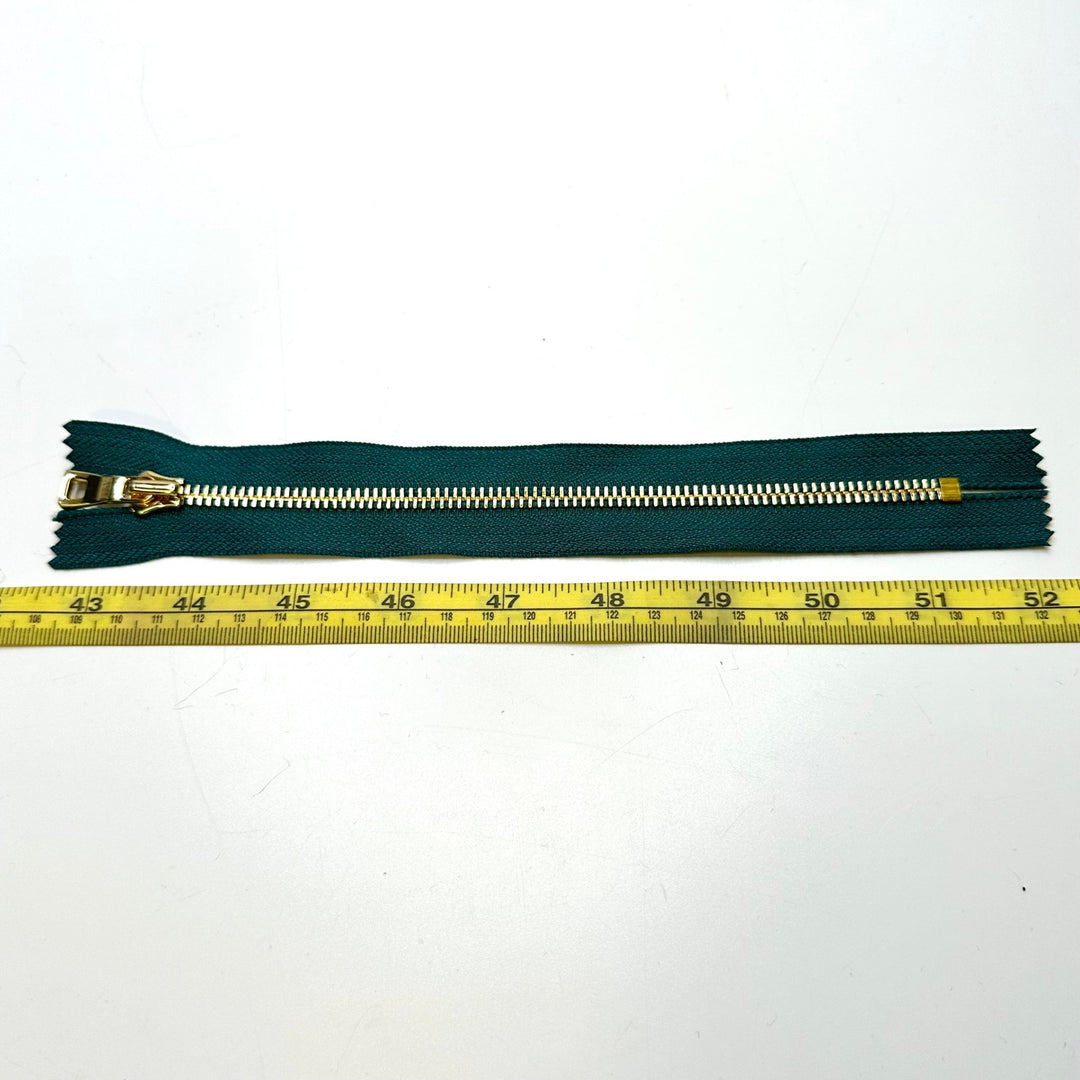 8" Metal Zipper - Closed End - Gold/Teal - True Deadstock supplies Fabric by private - Sustainable Textile | FABCYCLE