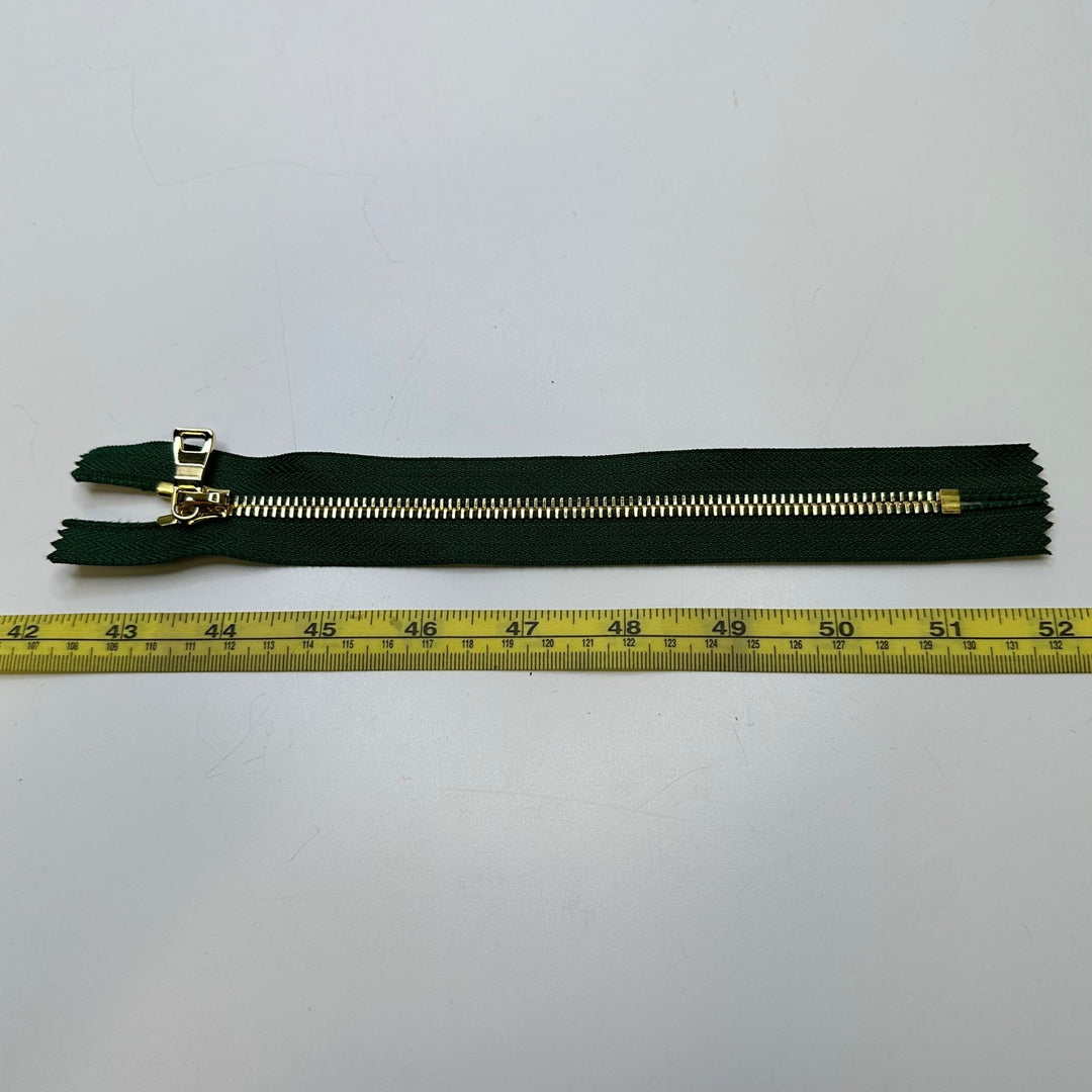 8" Metal Zipper - Closed End - Green/Gold - True Deadstock supplies Fabric by private - Sustainable Textile | FABCYCLE