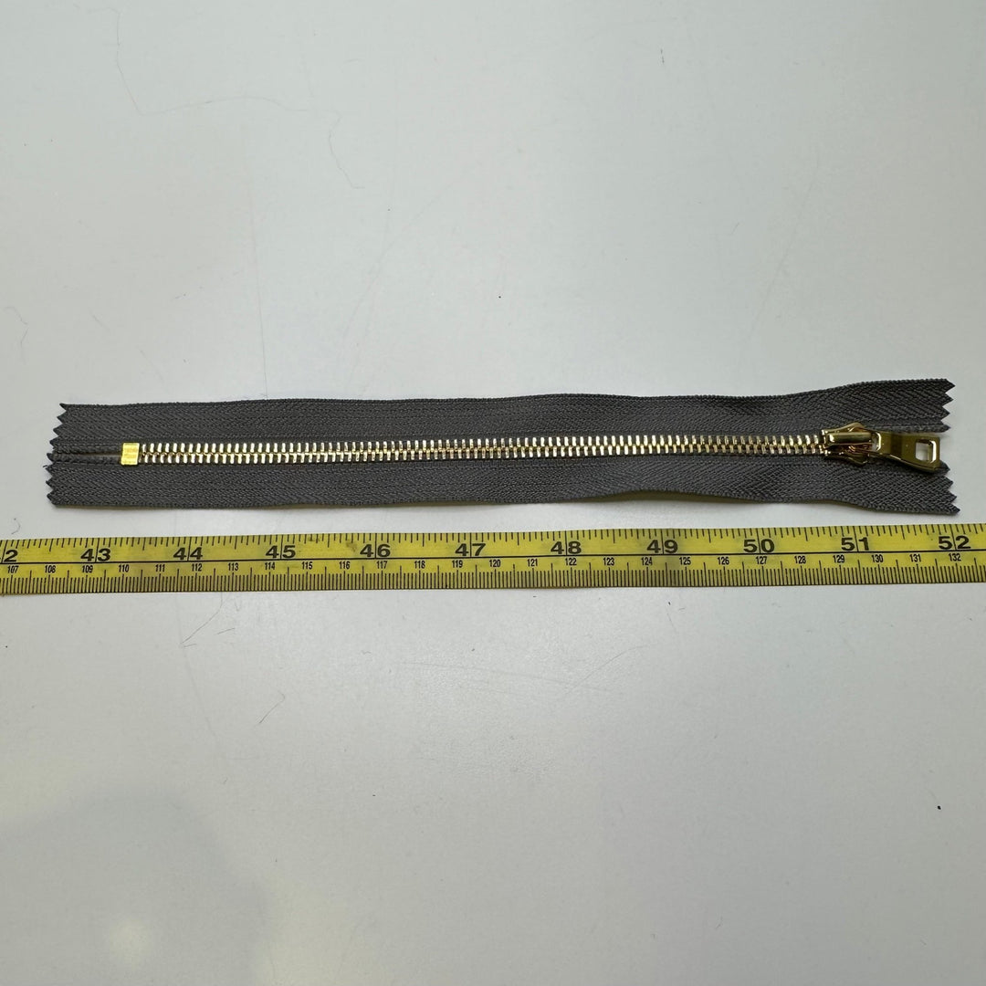 8" Metal Zipper - Closed End - Grey/Gold - True Deadstock supplies Fabric by private - Sustainable Textile | FABCYCLE