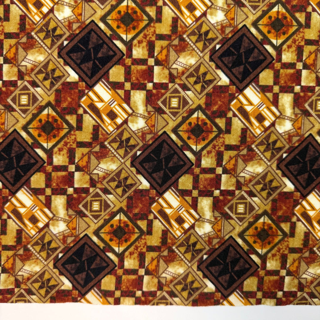 80s Kitchen Wallpaper - Jersey Cotton Blend Knit - Beige/Orange Geometric - 1.15M Bundle - True Deadstock fabric Fabric by private - Sustainable Textile | FABCYCLE