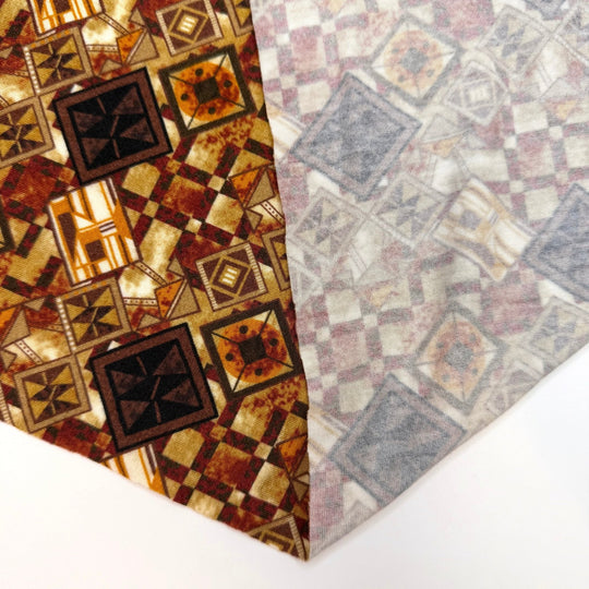 80s Kitchen Wallpaper - Jersey Cotton Blend Knit - Beige/Orange Geometric - 1.15M Bundle - True Deadstock fabric Fabric by private - Sustainable Textile | FABCYCLE