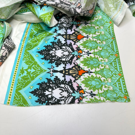 Blue/Green Mix Silk Scrap Pack - Silk Woven - Multi Geometric - Pack - FABCYCLE Deadstock and Sustainble Fabrics and Sewing Supplies