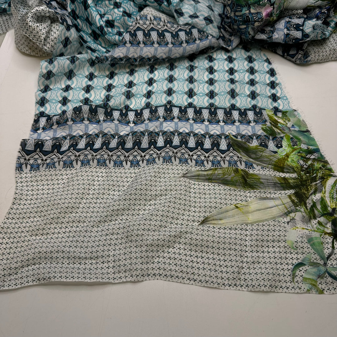 Blue/Green Mix Silk Scrap Pack - Silk Woven - Multi Geometric - Pack - FABCYCLE Deadstock and Sustainble Fabrics and Sewing Supplies