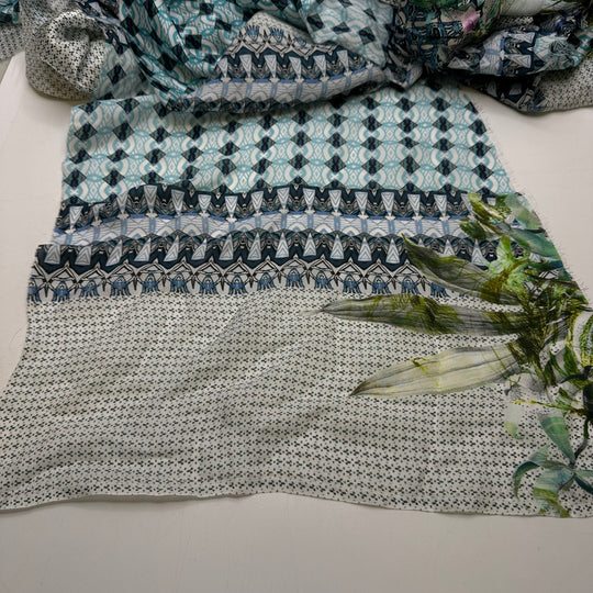 Blue/Green Mix Silk Scrap Pack - Silk Woven - Multi Geometric - Pack - FABCYCLE Deadstock and Sustainble Fabrics and Sewing Supplies