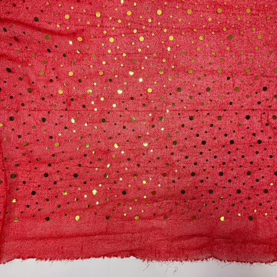 Weirdly Elegant - Metallic Mesh Polyester Blend Knit - Red/Gold Polka Dots - 3M Bundle