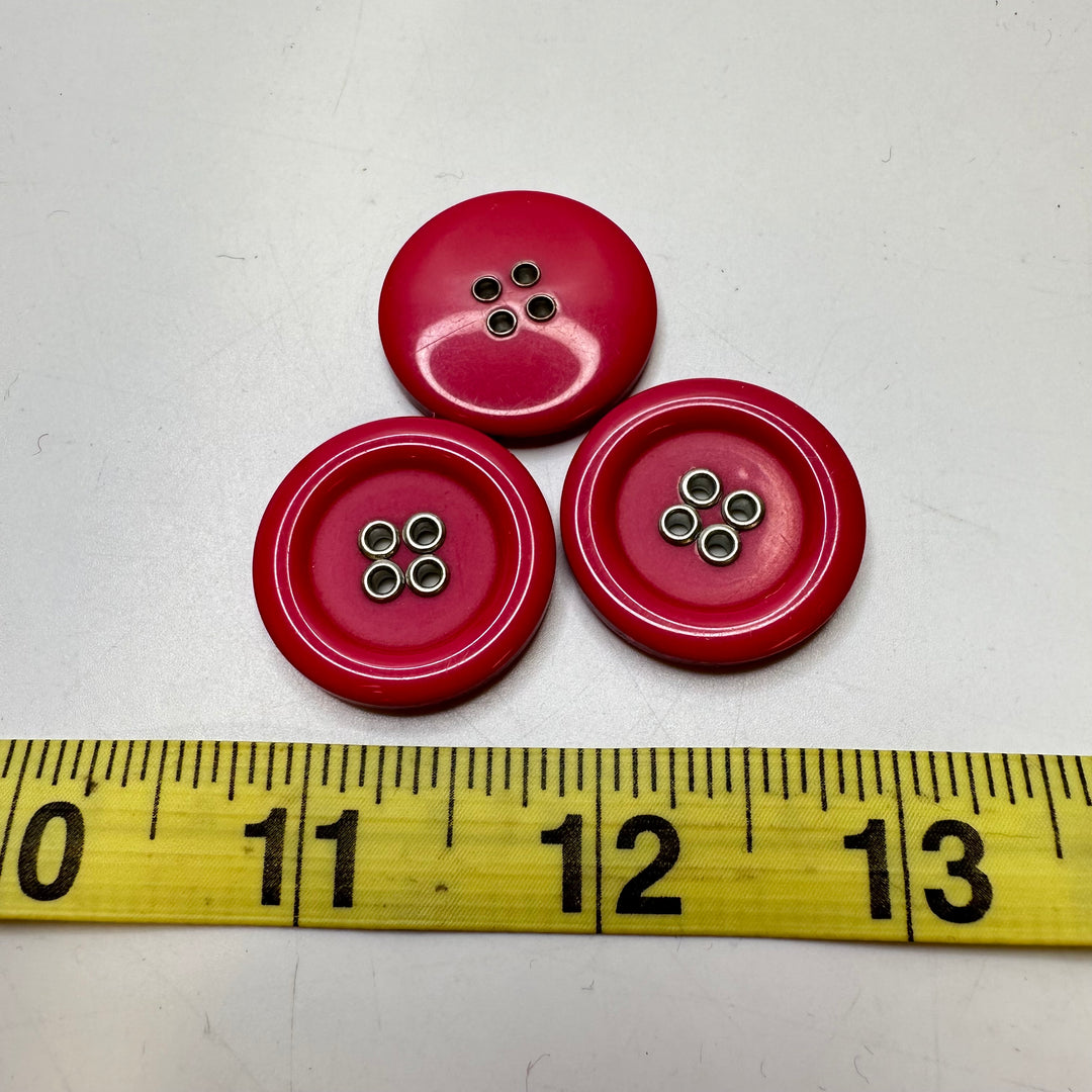 4 Hole Button - 28MM Plastic - Pink - 3 Pack