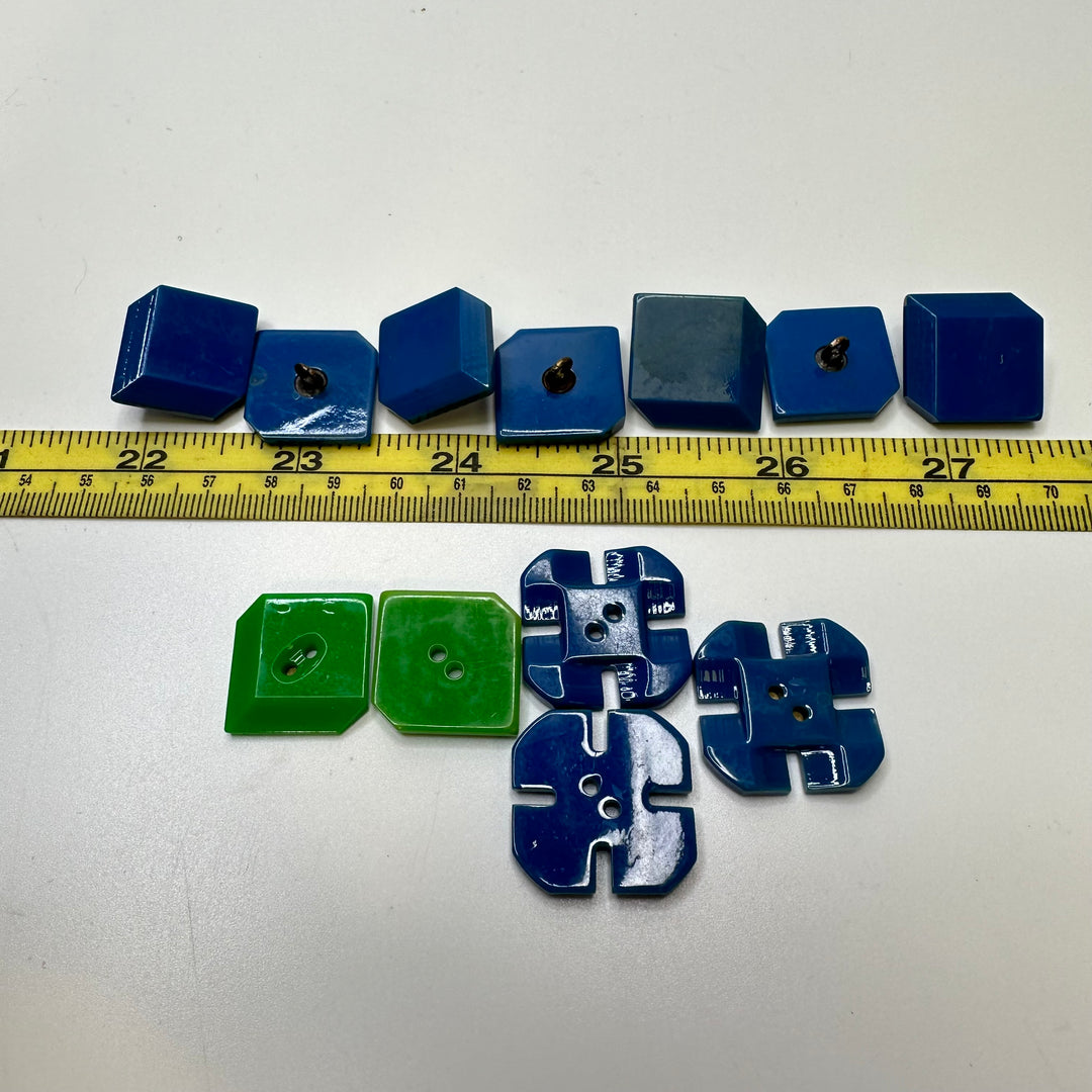 2 Hole And Shank Button -  Plastic - Blue/Green - 12 Pack