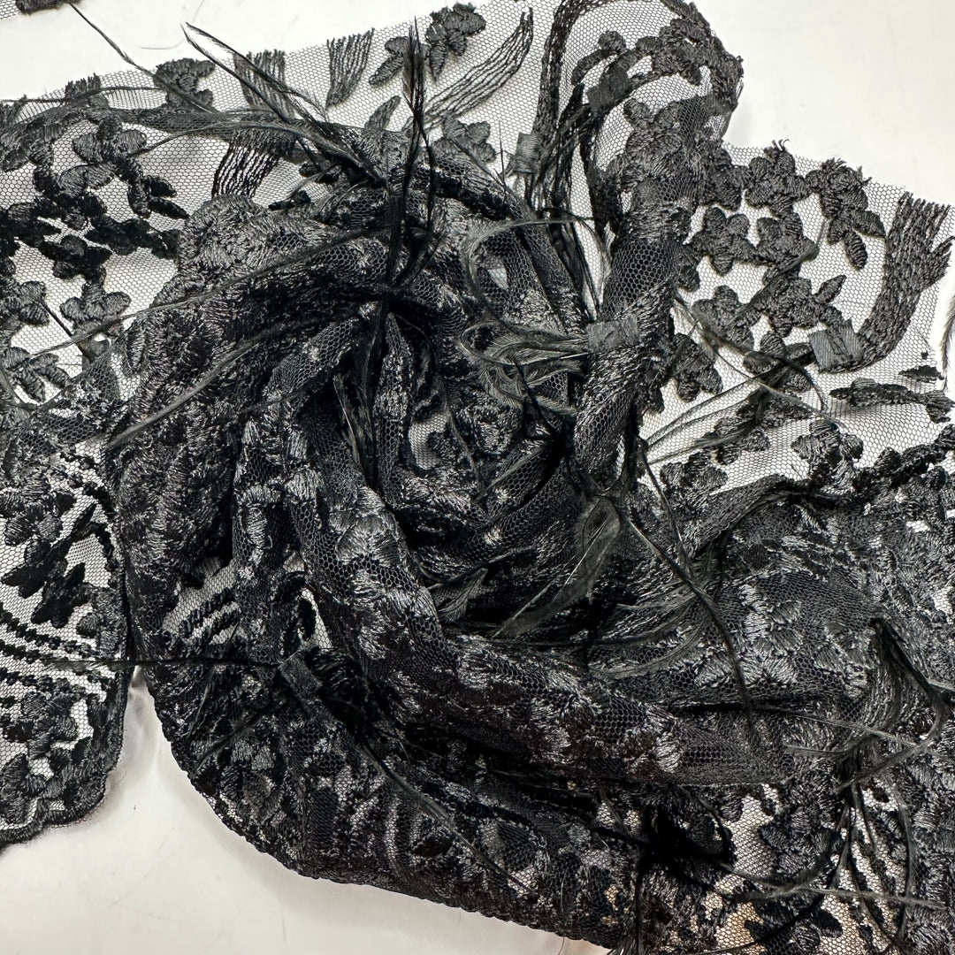 1 Lbs Lace Packs - Feathers Lace Synthetic Woven - Black - Bundles - FABCYCLE Deadstock and Sustainble Fabrics and Sewing Supplies