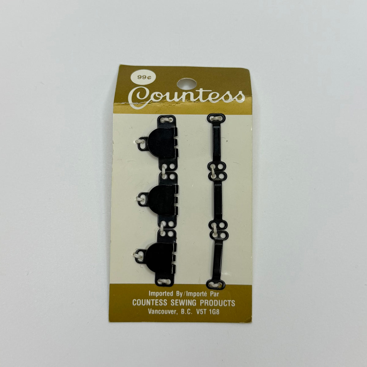 Hook And Eye Button - 15MM Metal - Black - 3 Pack