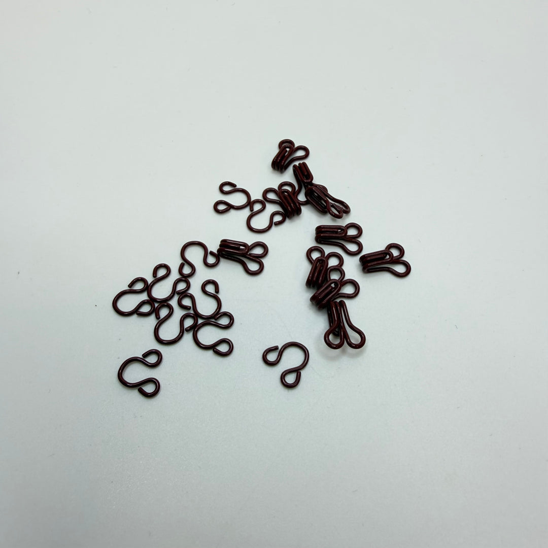 Hook And Eye Button - 10MM Metal - Dark Burgundy - 10 Pack