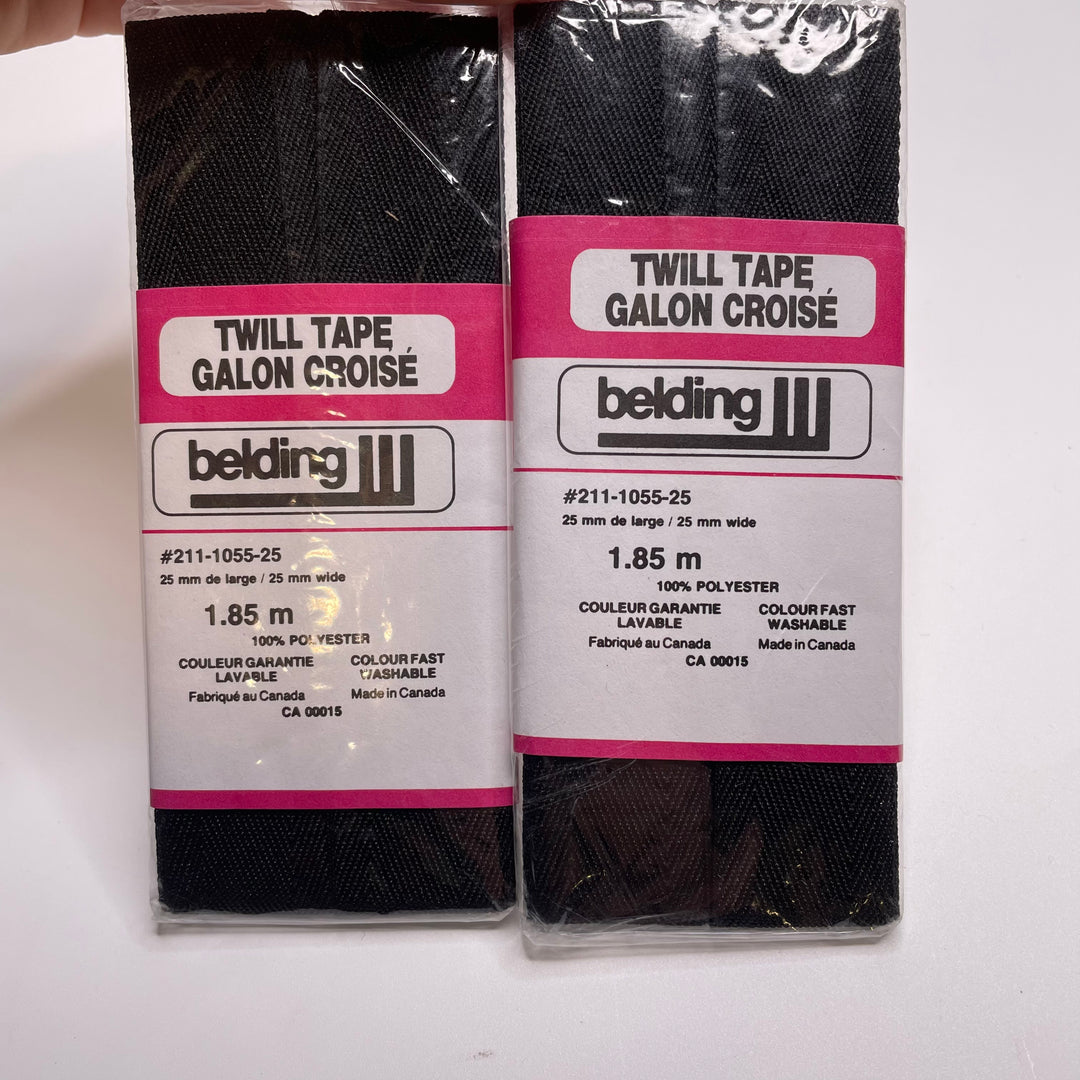 1" Continuous Woven Belding Bias Tape - Black - 1.85M Package