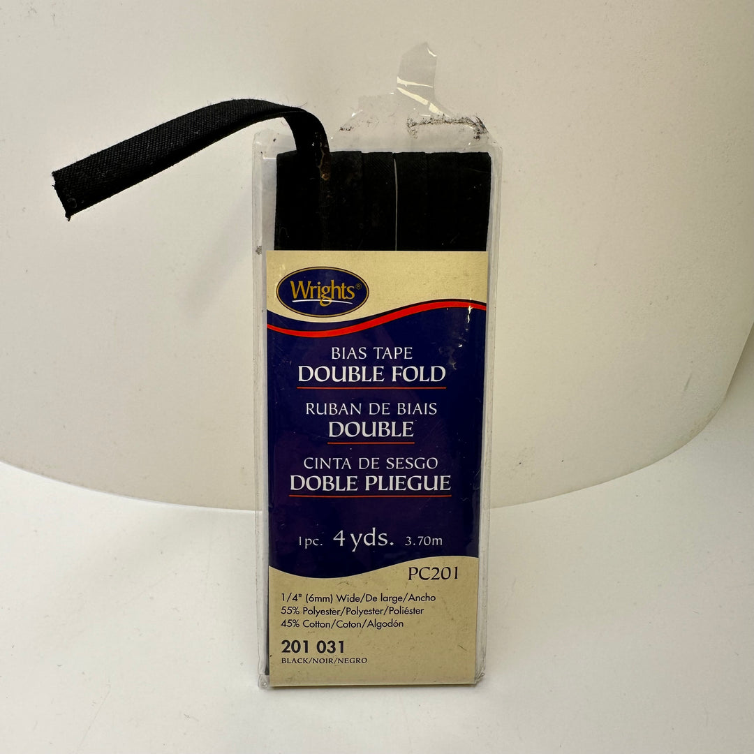 ¼" Double Fold Woven Wrights Bias Tape - Black - 3.7M Package