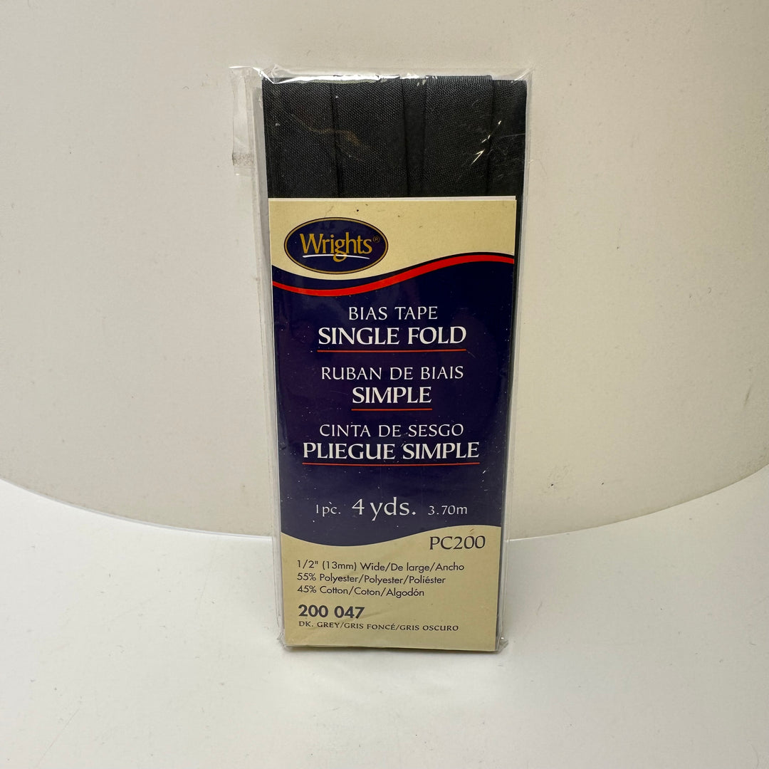 ¼" Single Fold Woven Wrights Bias Tape - Black - 3.7M Package