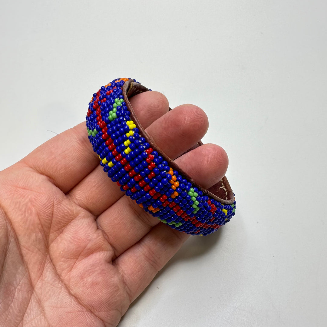 Beaded Leather Bracelet Costume Jewelry - Blue Multi - Individual