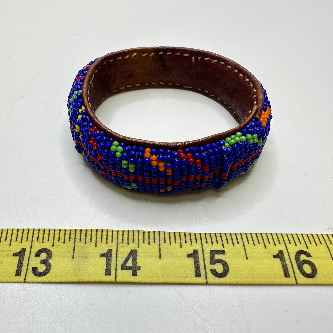 Beaded Leather Bracelet Costume Jewelry - Blue Multi - Individual