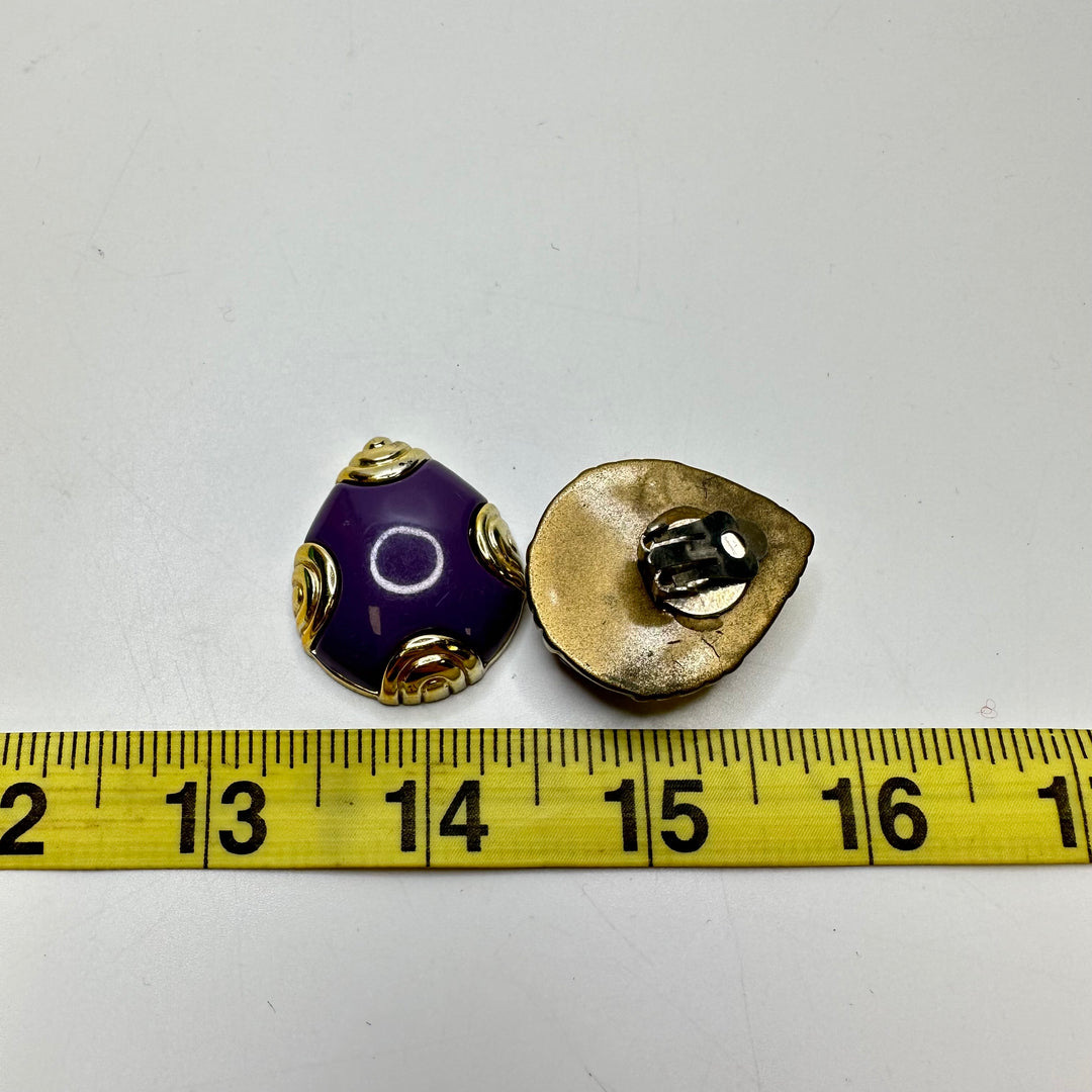 Enamel Earrings Costume Jewelry - Purple/Gold - Individual