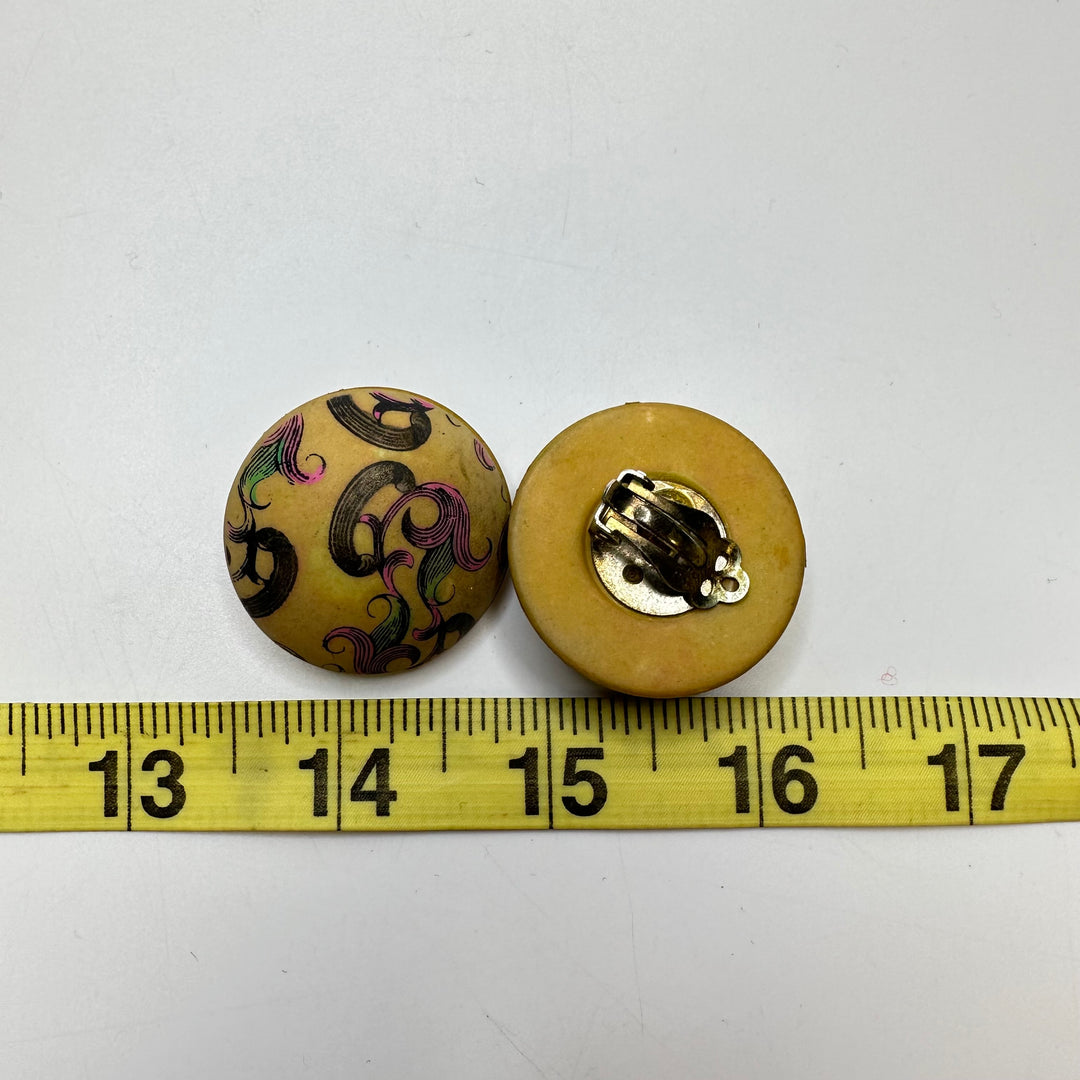Enamel Clip On Earrings Costume Jewelry - Beige Multi - Individual