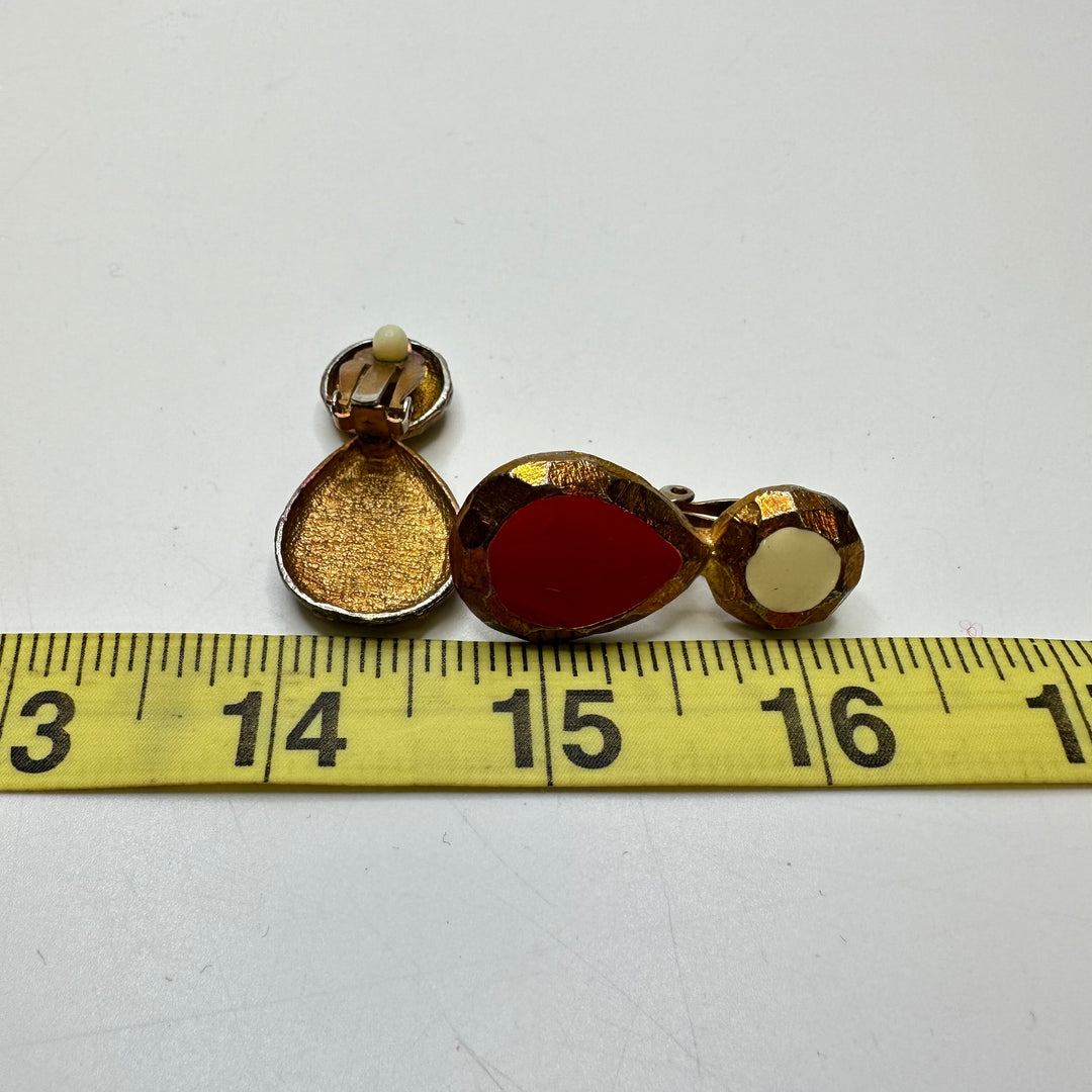 Clip On Earrings Costume Jewelry - Red/Gold - Individual