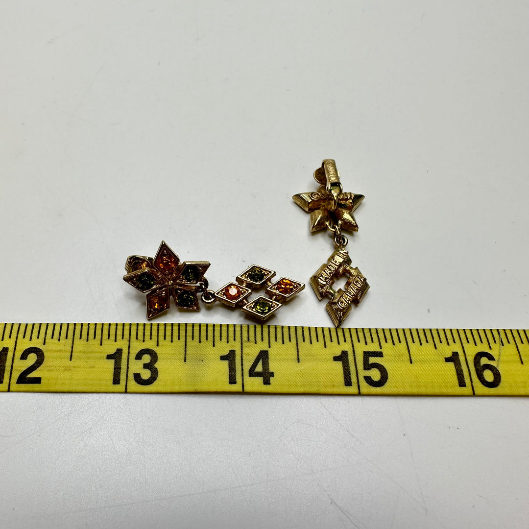 Clip On Earrings Costume Jewelry - Gold/Gold Orange Green - Individual