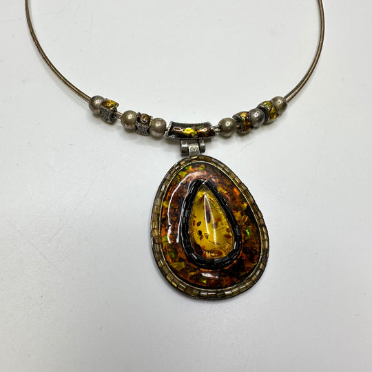 Pendant Necklace Costume Jewelry - Silver/Orange - Individual