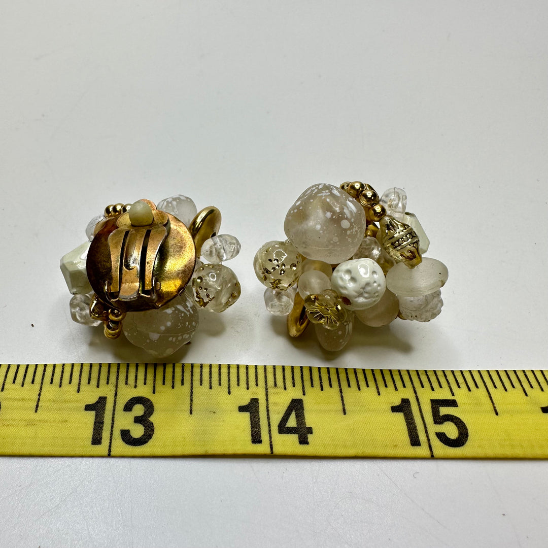 Bobble Clip On Earrings Costume Jewelry - White/Gold - Individual