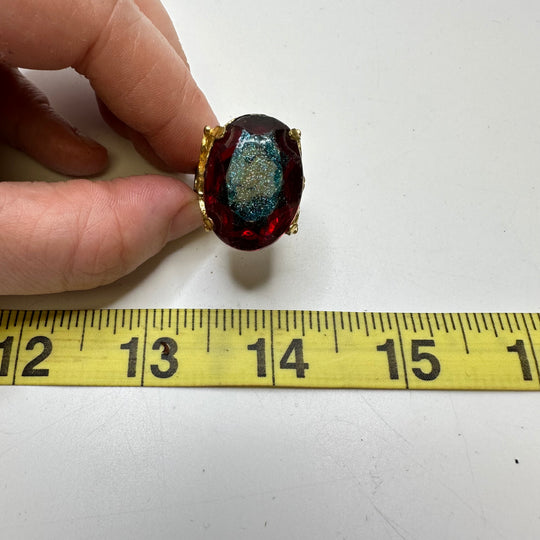 Adjustable Plastic Ring Costume Jewelry - Burgundy/Gold - Individual
