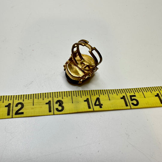 Adjustable Plastic Ring Costume Jewelry - Burgundy/Gold - Individual