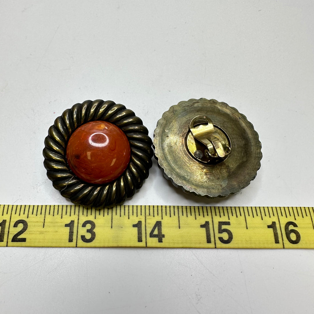 Clip On Earrings Costume Jewelry - Dark Orange/Gold - Individual