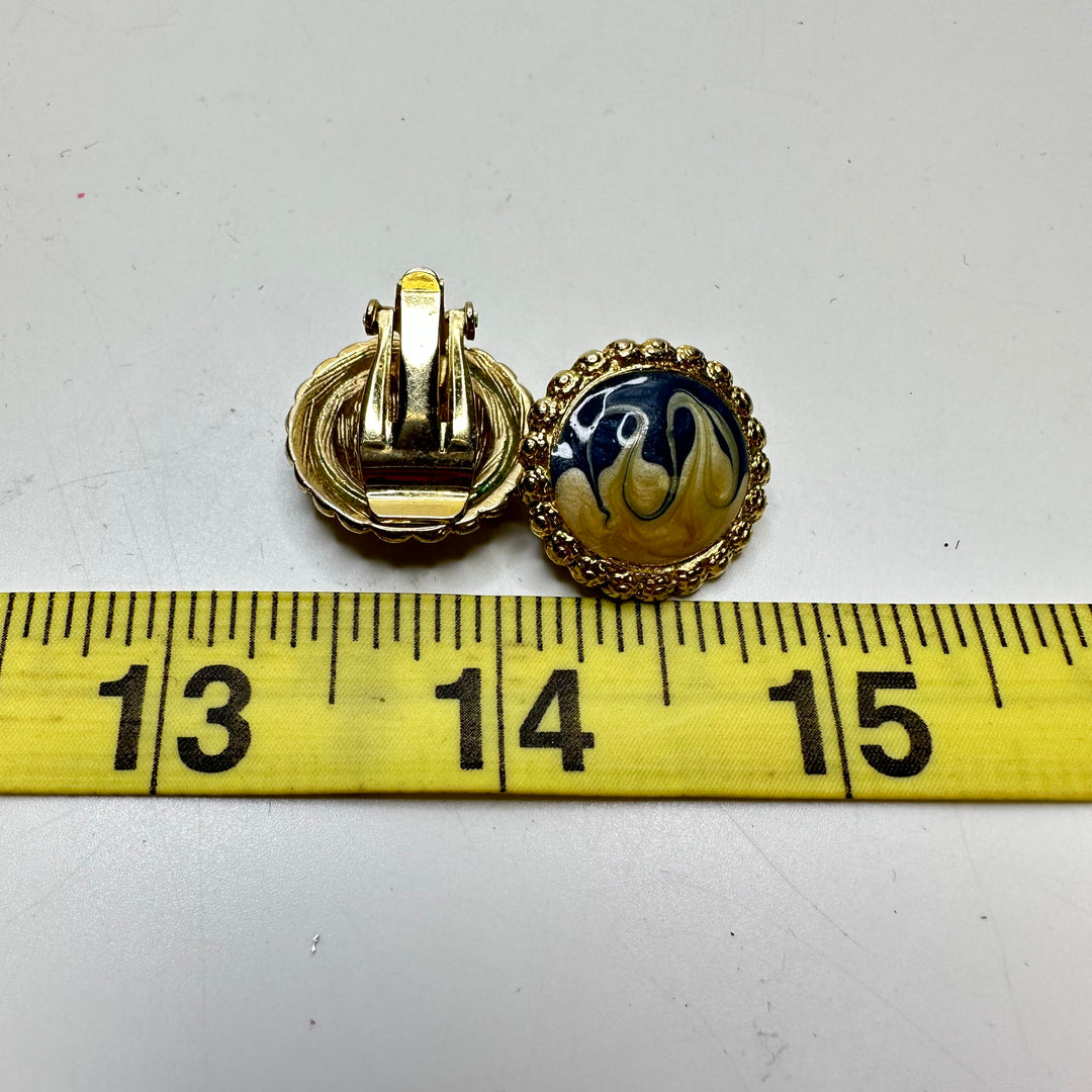 Clip On Earrings Costume Jewelry - Navy/Cream - Individual