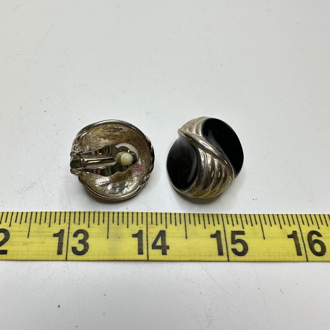 Clip On Earrings Costume Jewelry - Black/Silver - Individual