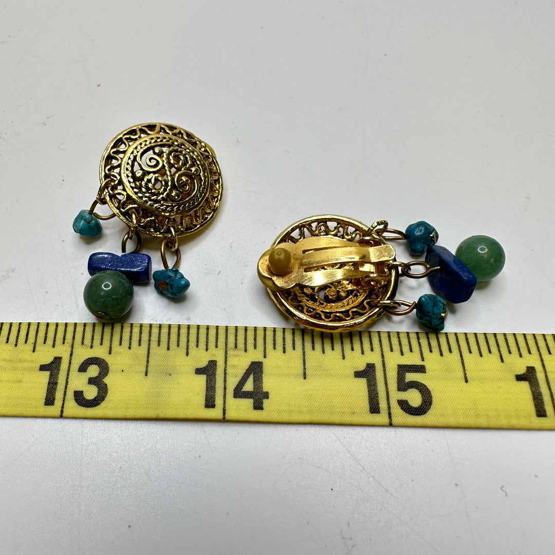 Dangle Clip On Earrings Costume Jewelry - Gold/Green - Individual