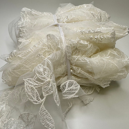 Kiss Me Like That - Embroidered Sequins Mesh Poly Knit - Cream Floral - Bundles