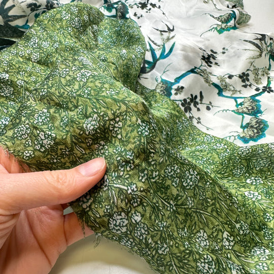 Blue/Green Mix Silk Scrap Pack - Silk Woven - Multi Geometric - Pack - FABCYCLE Deadstock and Sustainble Fabrics and Sewing Supplies