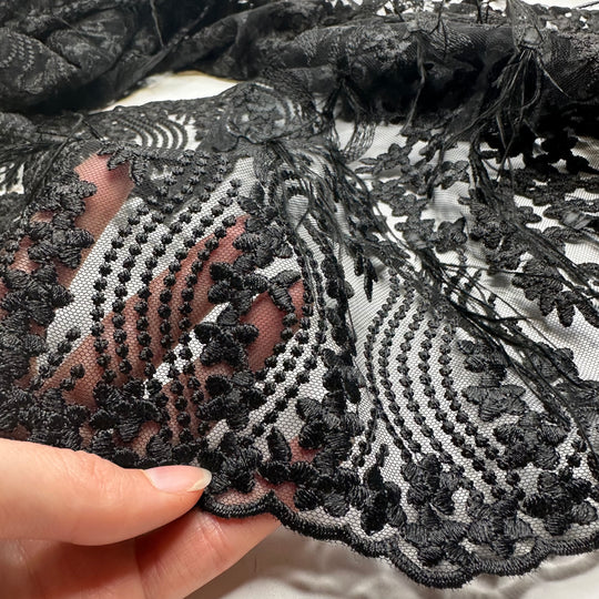 1 Lbs Lace Packs - Feathers Lace Synthetic Woven - Black - Bundles - FABCYCLE Deadstock and Sustainble Fabrics and Sewing Supplies